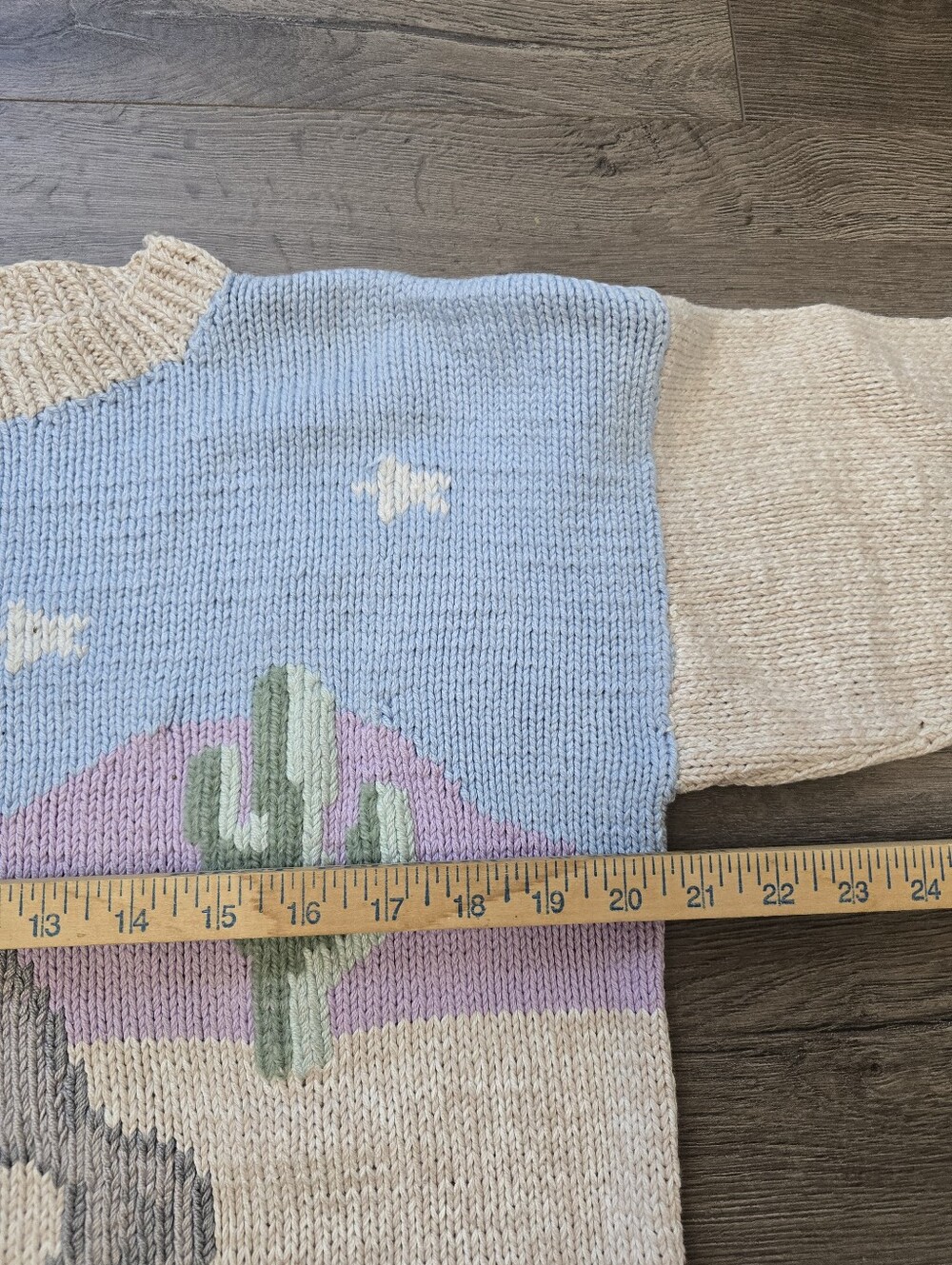 1990's South Cotton Hand Knitted Sweater Coyote Southwest Cottagecore Cabin - Picture 6 of 12